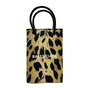 Balenciaga Shoulder Bag Smartphone Folder Pouch Leather Black Beige